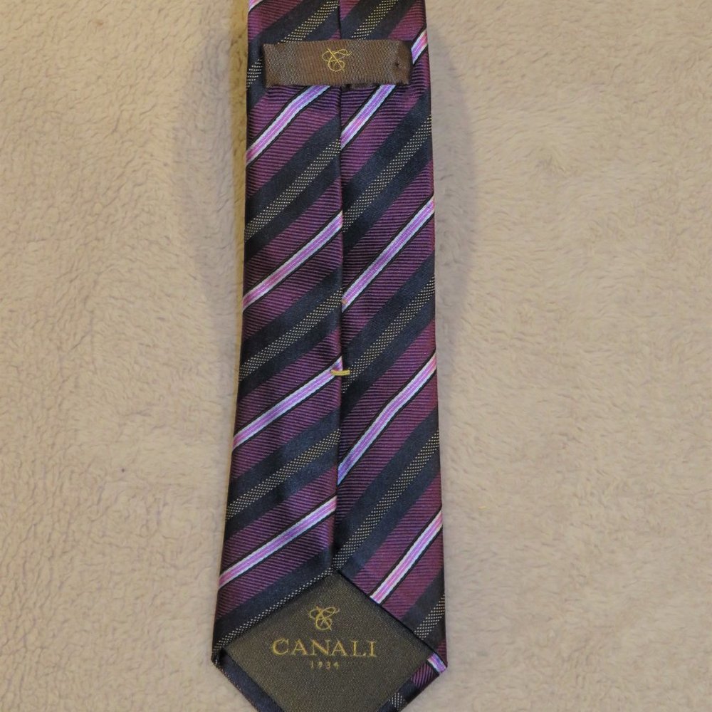 Canali 1934 Current Striped Classic Width Silk Tie - image 4